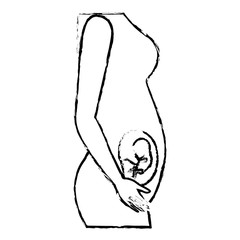 monochrome blurred silhouette of side view pregnancy process in female body fetus human growth a few weeks