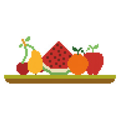 colorful pixelated set collection fruits in meadow