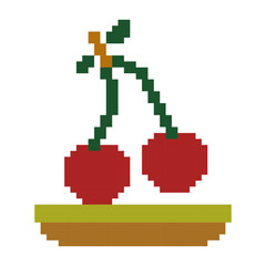 colorful pixelated cherry fruits in meadow