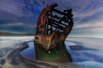 Peter Iredale Shipwreck Under Starry Night Sky along Oregon coast