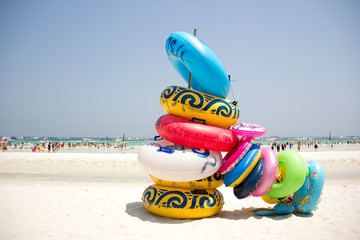 Stack of rubber tires from a beach