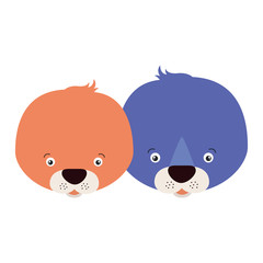 white background with colorful caricature face couple cute animal seals