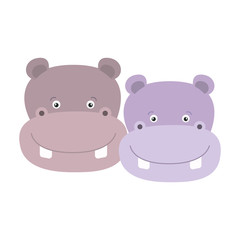 white background with colorful caricature face couple cute animal hippopotamus