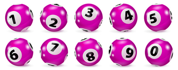 Lottery Number Balls. Bingo balls set. Bingo balls with numbers. Set of red balls. Realistic Illustration. Lotto concept. Red Bingo Ball.