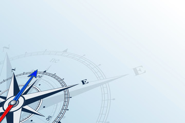 Compass northeast. Compass with wind rose, the arrow points to the northeast. Compass on a blue...