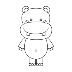 white background with silhouette caricature cute hippopotamus animal