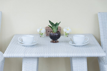 cups on table at comfortable relaxation lounge