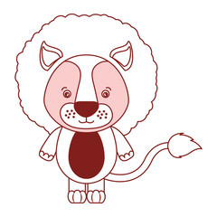 white background with red color silhouette sections of caricature cute lion animal