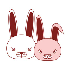 white background with red color silhouette sections of caricature face couple cute animal rabbits