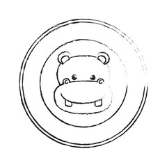 white background with blurred silhouette of frame decorative and face hippopotamus cute animal