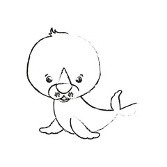 blurred silhouette caricature cute seal aquatic animal
