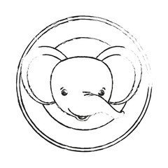 blurred silhouette circular frame decorative and face elephant cute animal