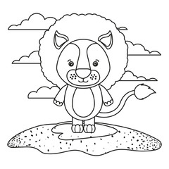 sketch silhouette scene cute lion animal in grass