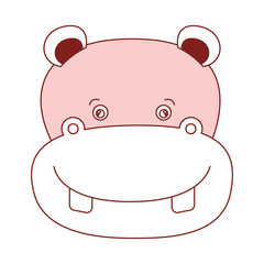white background with red color silhouette sections of caricature face hippopotamus cute animal
