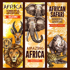 African safari outdoor adventure sketch banner set © Vector Tradition
