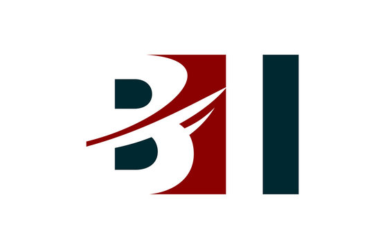 BI Red Negative Space Square Swoosh Letter logo