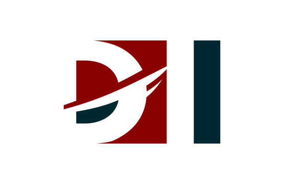 DI Red Negative Space Square Swoosh Letter logo