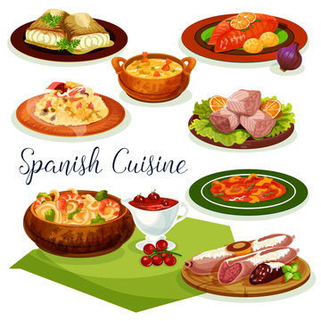 Spanish cuisine dinner menu cartoon icon design