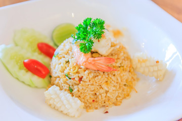 Tom Yum Fried Rice with Shrimp(Thai cuisine), Selective Focus