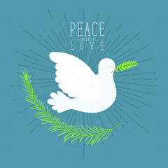 color poster with sparks and side view pigeon peace symbol with linear brightness