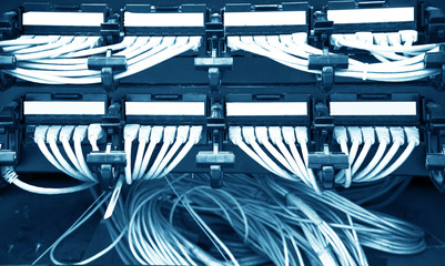 Network panel, switch and cable in data center
