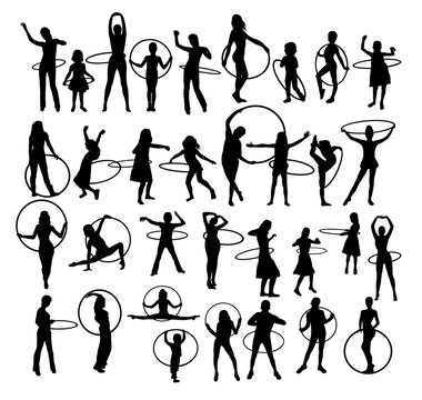 Happy and Cool Hulahoop Activity, art vector silhouettes design
