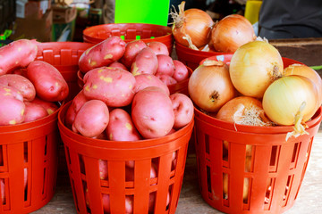 Fresh healthy bio potatoes on Paris farmer agricultural market