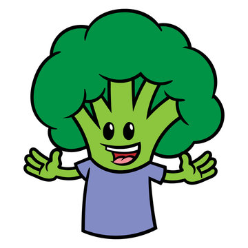 Cartoon Broccoli Character Wearing a T-Shirt