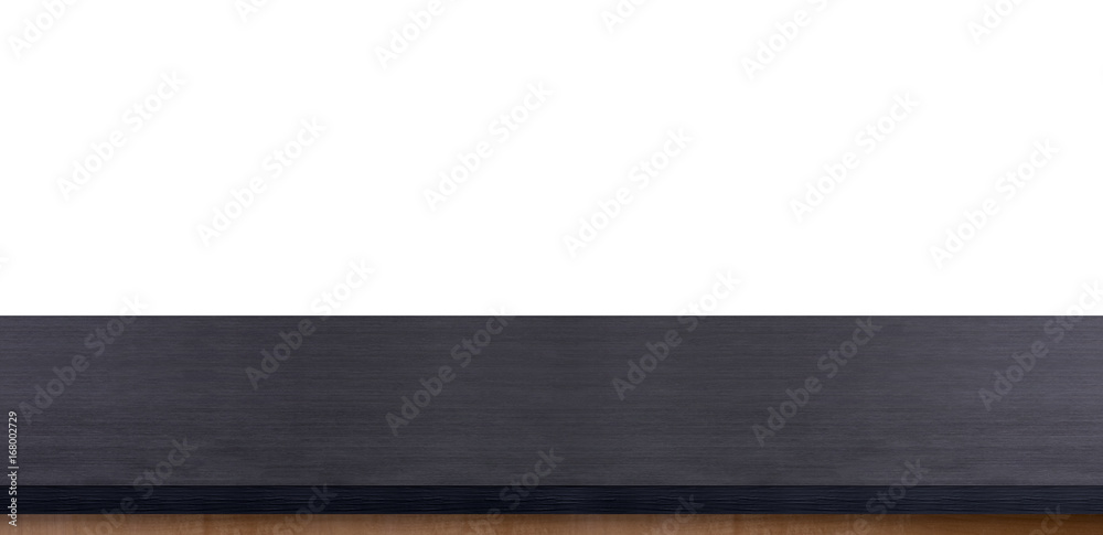 Aufkleber black wood table top banner size isolated on white background,leave space for replace your backgroun