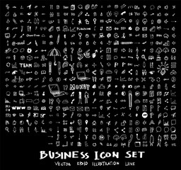 Business, marketing, finance hand draw sketch vector doodle icons set on blackboard eps10