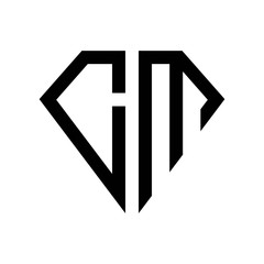 initial letters logo cm black monogram diamond pentagon shape - obrazy, fototapety, plakaty