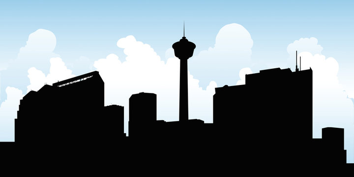 Skyline silhouette illustration of the city of Calgary, Alberta, Canada.