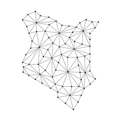 Kenya map of polygonal mosaic lines network, rays and dots vector illustration.