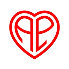 initial letters logo ap red monogram heart love shape