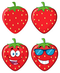 Strawberry Fruit Cartoon Mascot Character Set. Collection Isolated On White Background