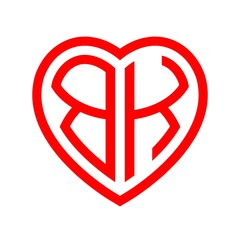 initial letters logo bk red monogram heart love shape