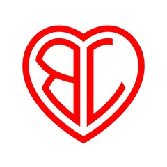initial letters logo bl red monogram heart love shape