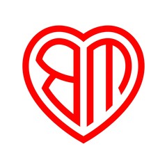 initial letters logo bm red monogram heart love shape