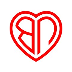 initial letters logo bn red monogram heart love shape