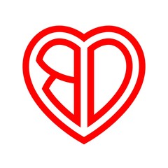 initial letters logo bo red monogram heart love shape