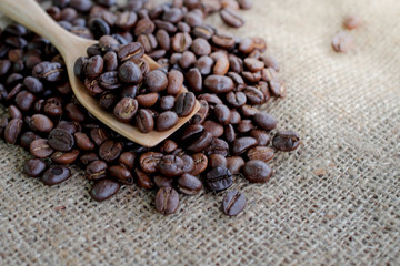 coffee beans close up on background.