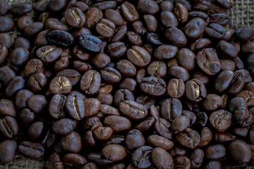 coffee beans close up on background.