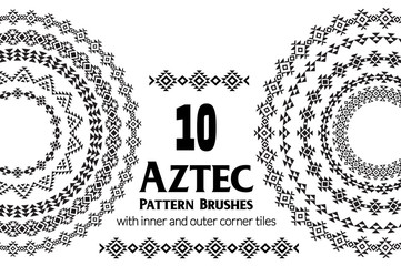 Aztec vector pattern brushes with inner and outer corner tiles. Can be used for borders, ornaments, frames and design elements. All used brushes are included in brush palette. - obrazy, fototapety, plakaty