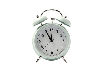 pastel retro alarm clock or vintage alarm clock isolated on white background with clipping path