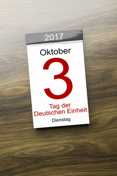 a calendar the 3rd of October Day of German unity text in german language