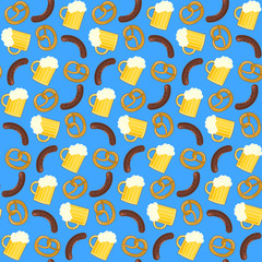 Nice colorful oktoberfest seamless pattern with beer, sausage and pretzel