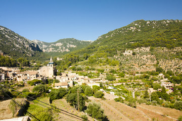 Fototapeta na wymiar Beautiful panorama of Valldemossa, famous old mediterranean village of Majorca Spain.