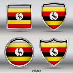 Flag of Uganda in 4 shapes collection with clipping path