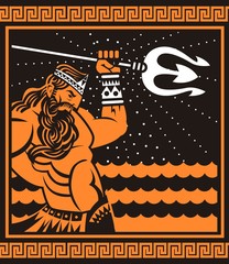 orange and black painting of poseidon neptune god of the sea © matiasdelcarmine