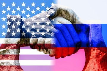Friendship between US and Russia with handshake